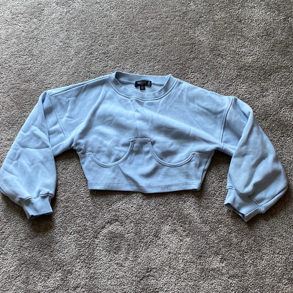 Missguided Blue Corset Seam Cropped Sweatshirt Balloon Sleeve SIZE 0P